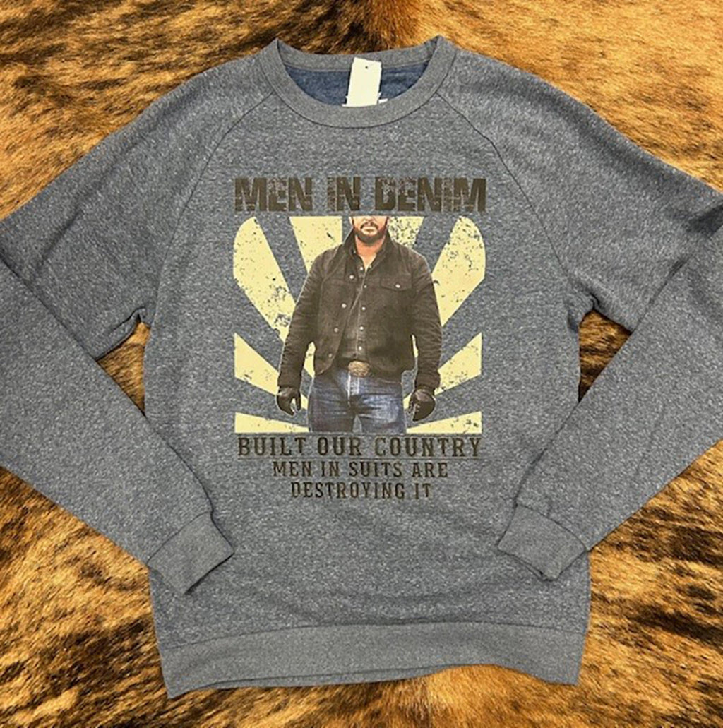 Legend or Lies Men In Denim Rip Crew Neck Sweatshirt