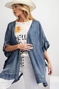 Womens Washed Denim Tencel Cardigan