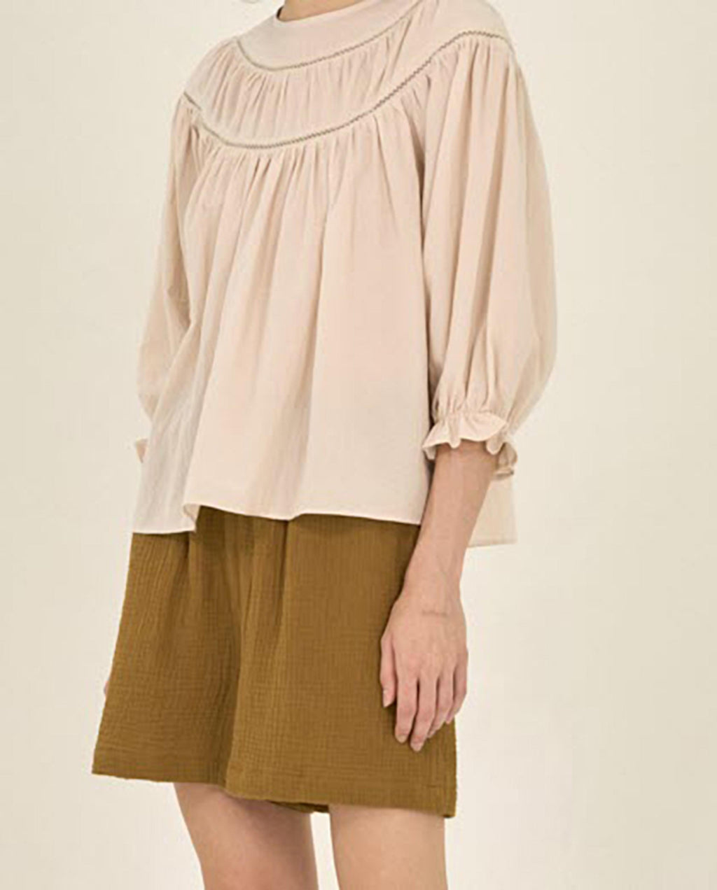 Womens Lace Trim Mixed Blouse