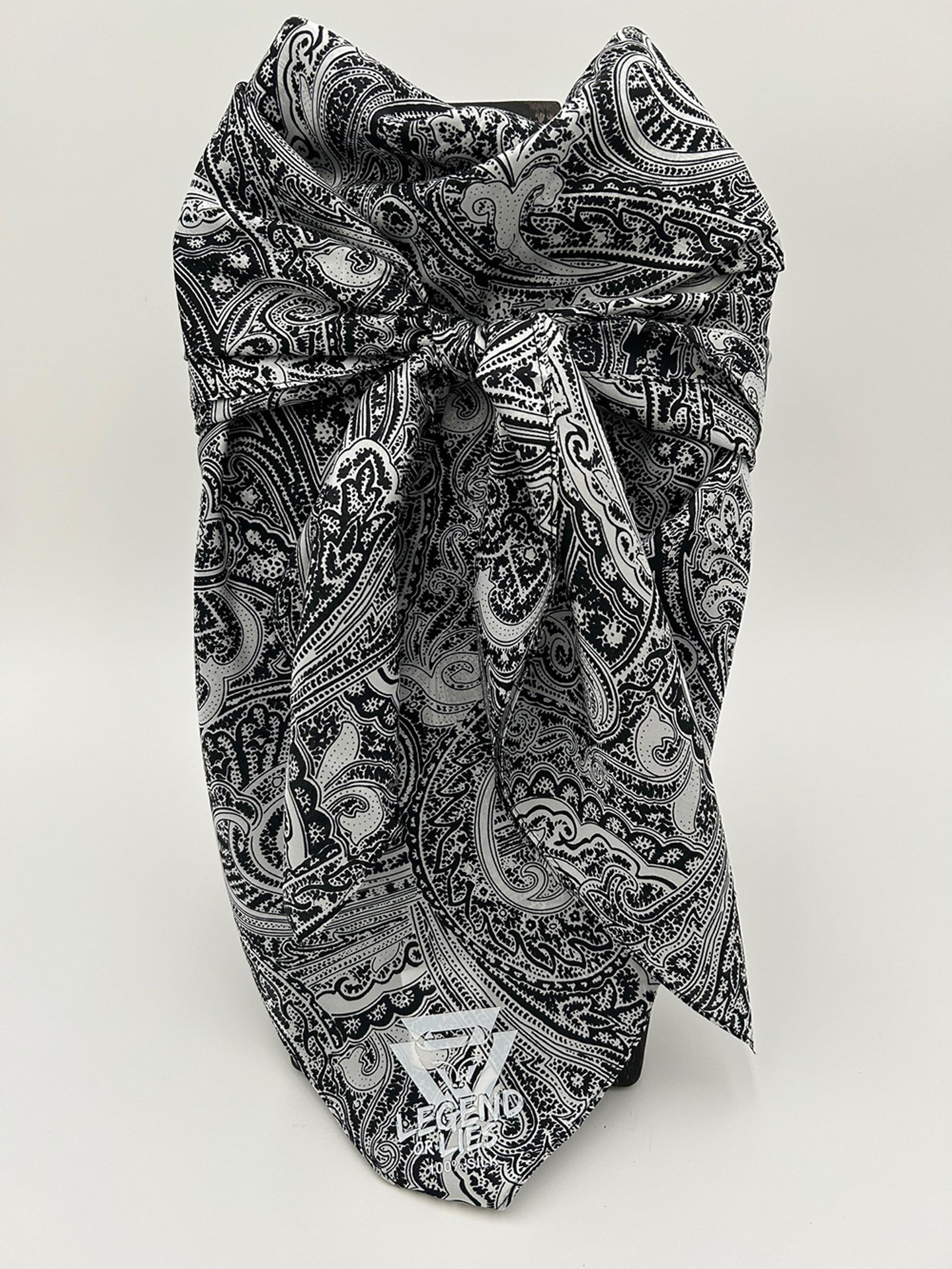 Legend or Lies 42'x42' XL Silk Wild Rag Black & White Paisley