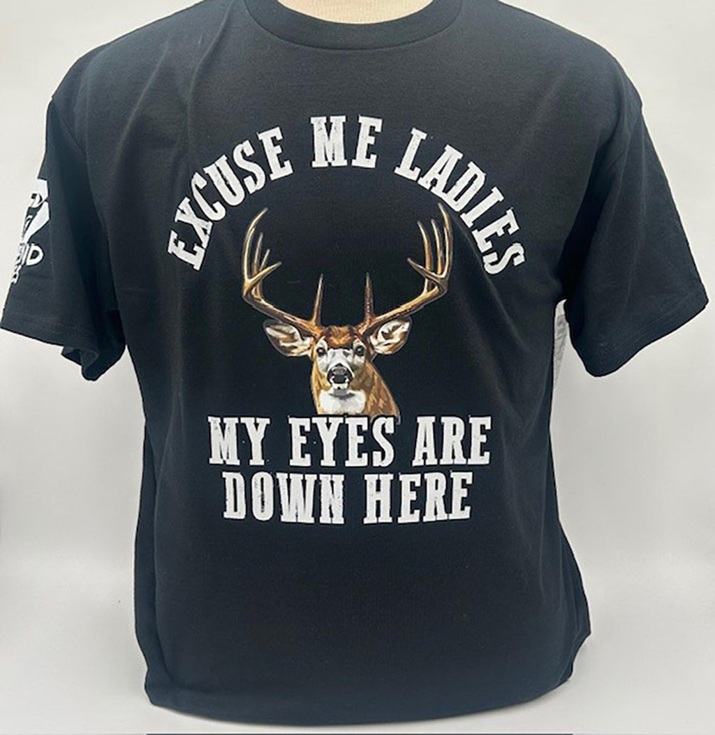 Legend or Lies Mens Excuse Me Ladies Eyes Are Down Here Tee