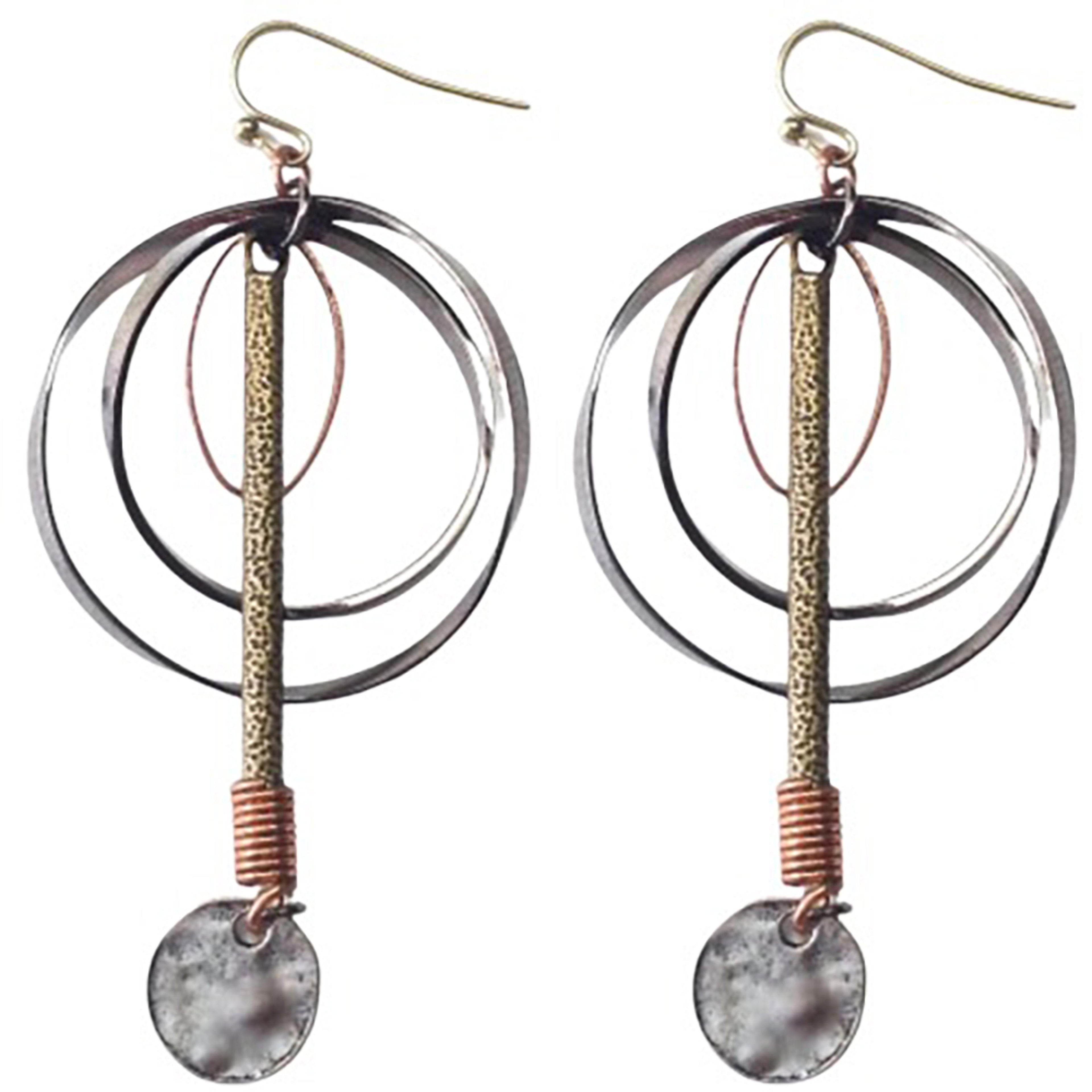 Legend or Lies Mixed Stacked Rings & Bar w/Disc Earrings