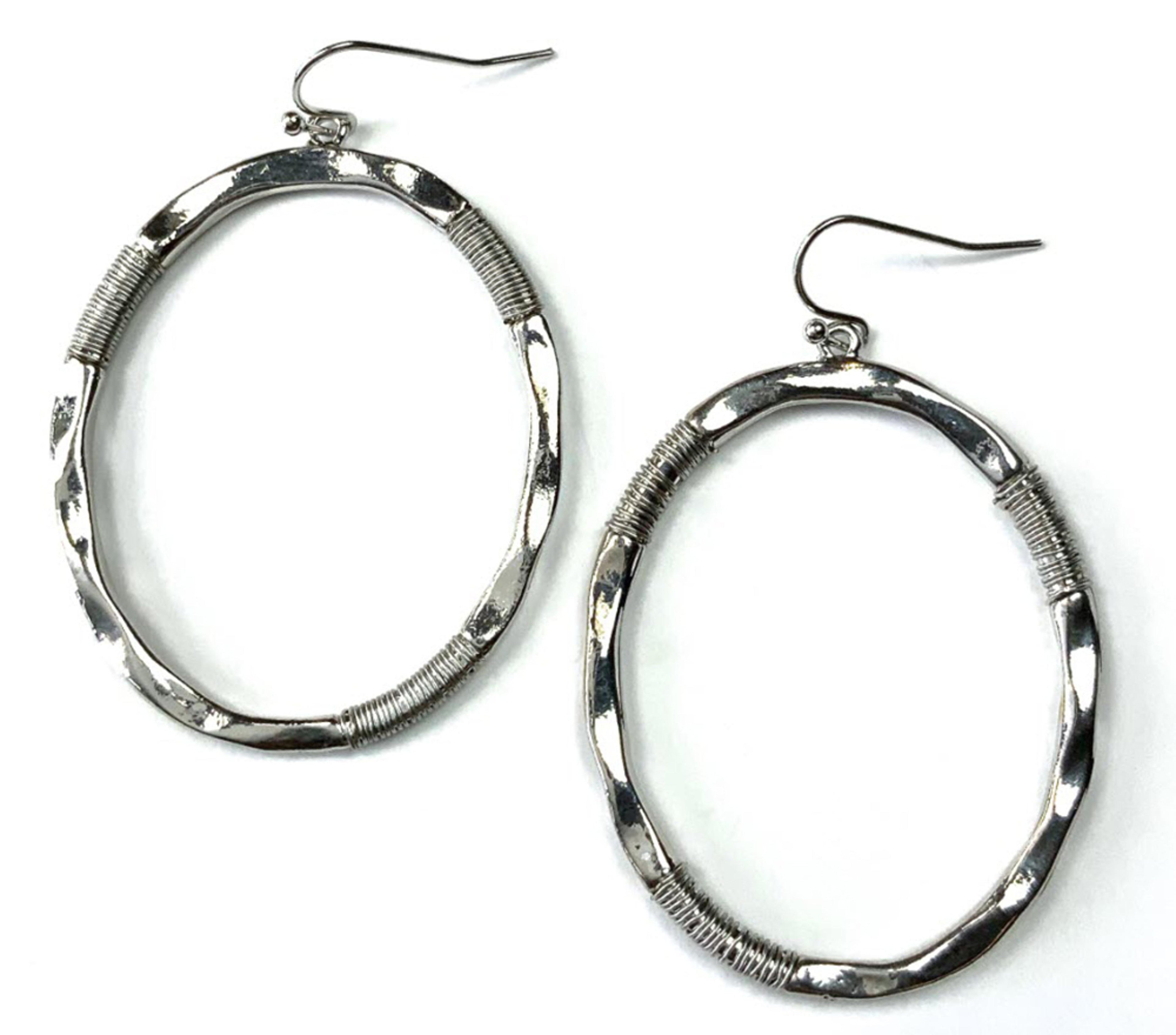 Legend or Lies Silver Oval Wire Wrapped Earrings