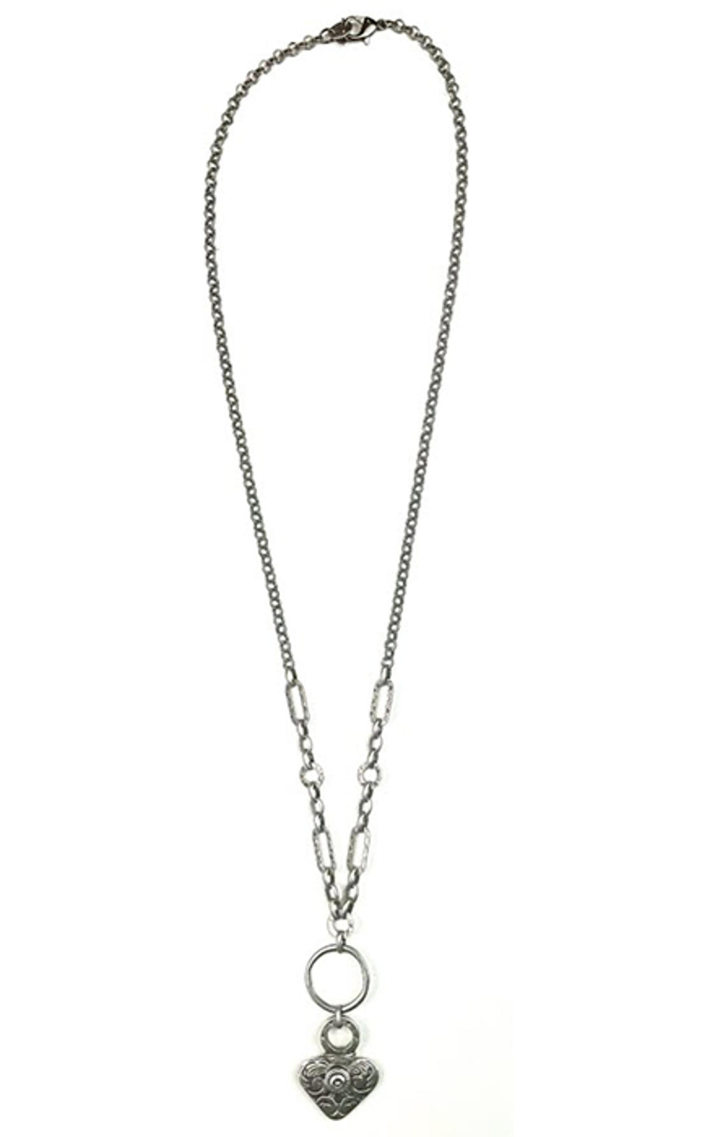 Legend or Lies Mixed Chain Carved Heart Pendant Necklace