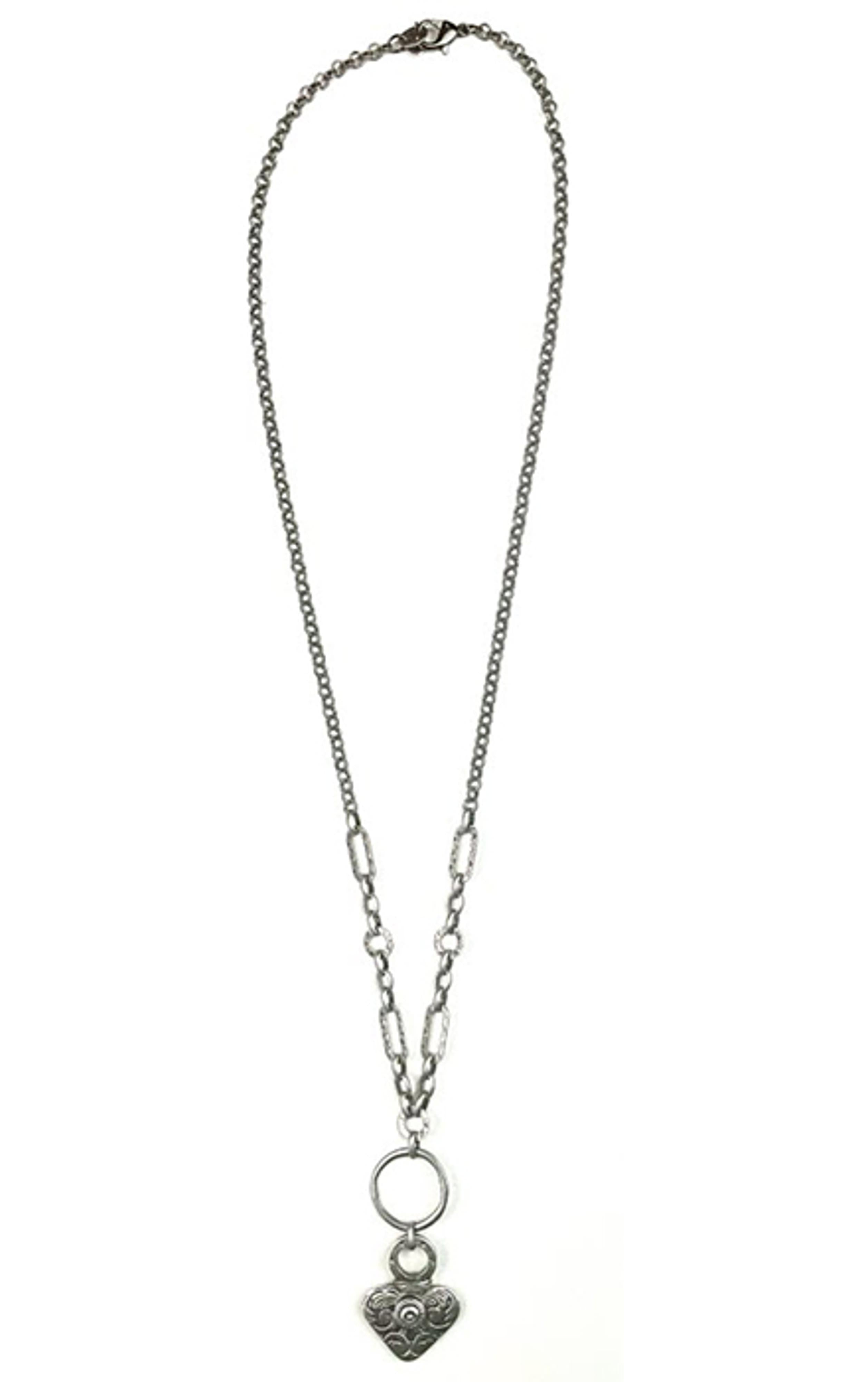 Legend or Lies Mixed Chain Carved Heart Pendant Necklace