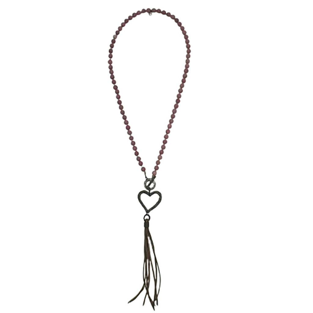 Legend or Lies Pink Stone Heart & Tassel Toggle Necklace