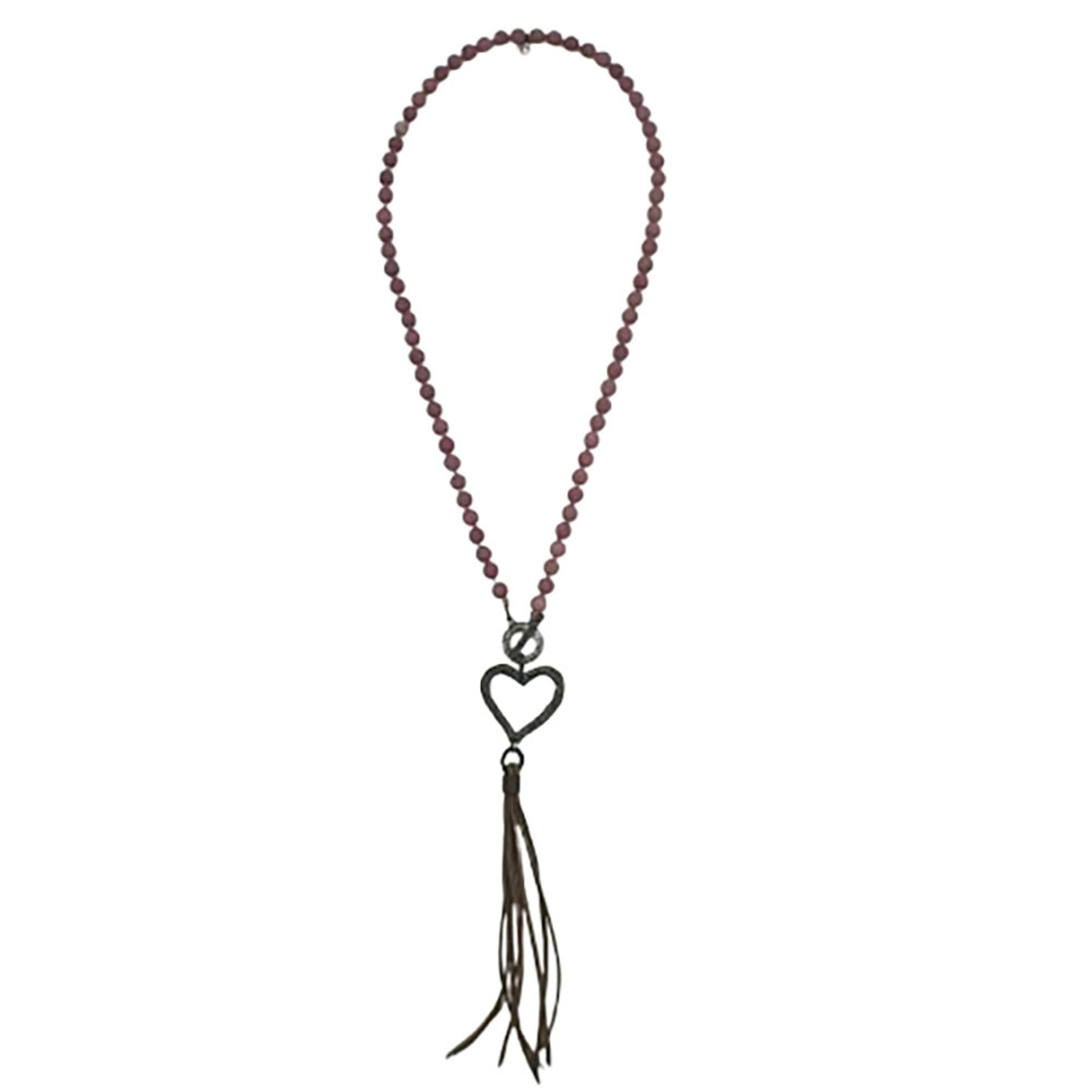 Legend or Lies Pink Stone Heart & Tassel Toggle Necklace