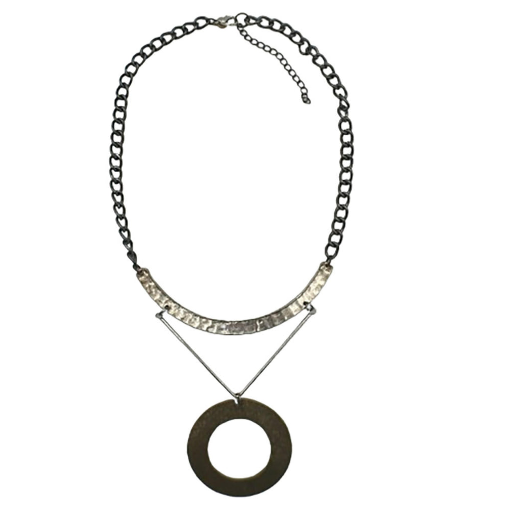 Legend or Lies Hammered Mixed Metal w/Circle Disc Necklace