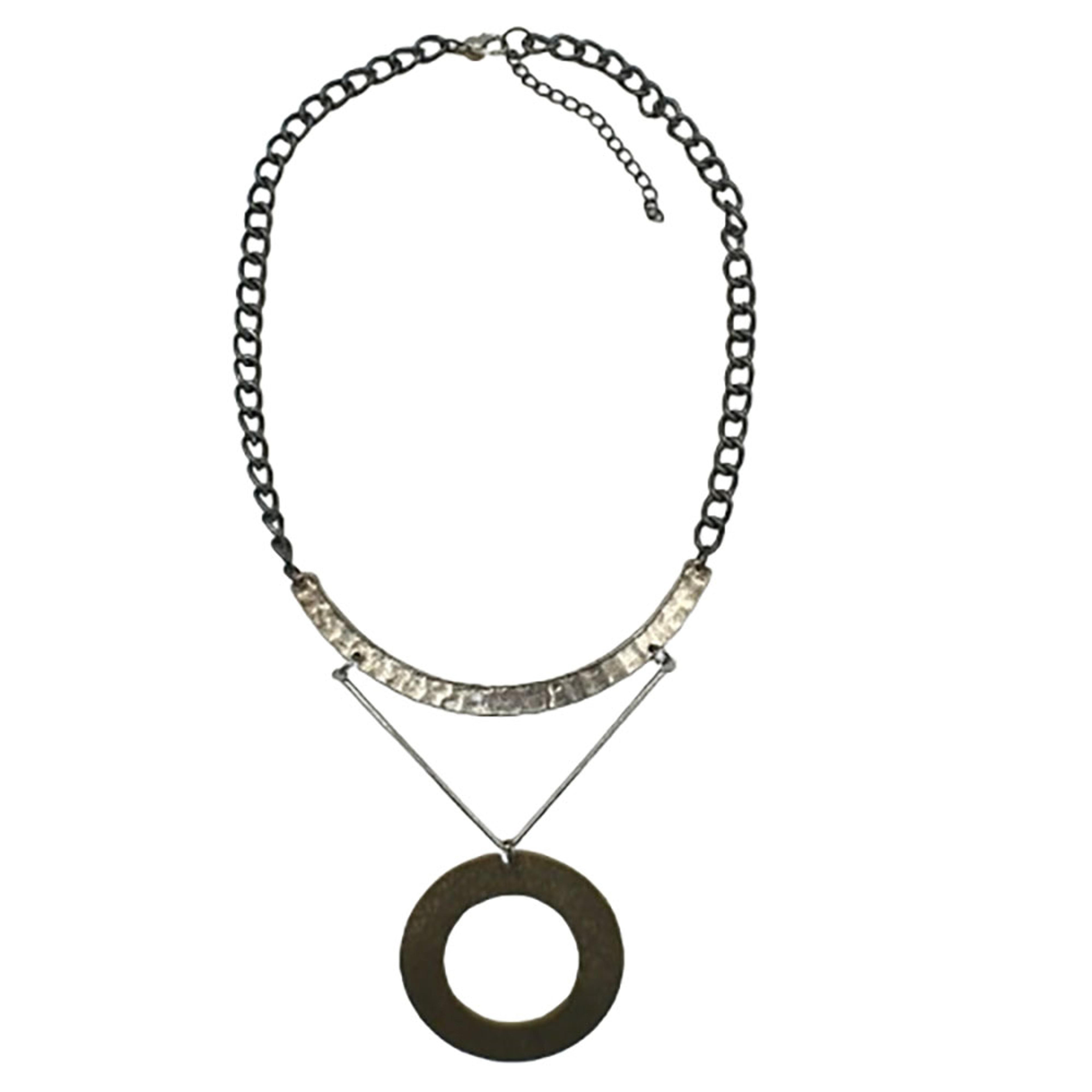 Legend or Lies Hammered Mixed Metal w/Circle Disc Necklace