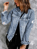 Legend or Lies Lapel Distressed Raw Hem Denim Jacket