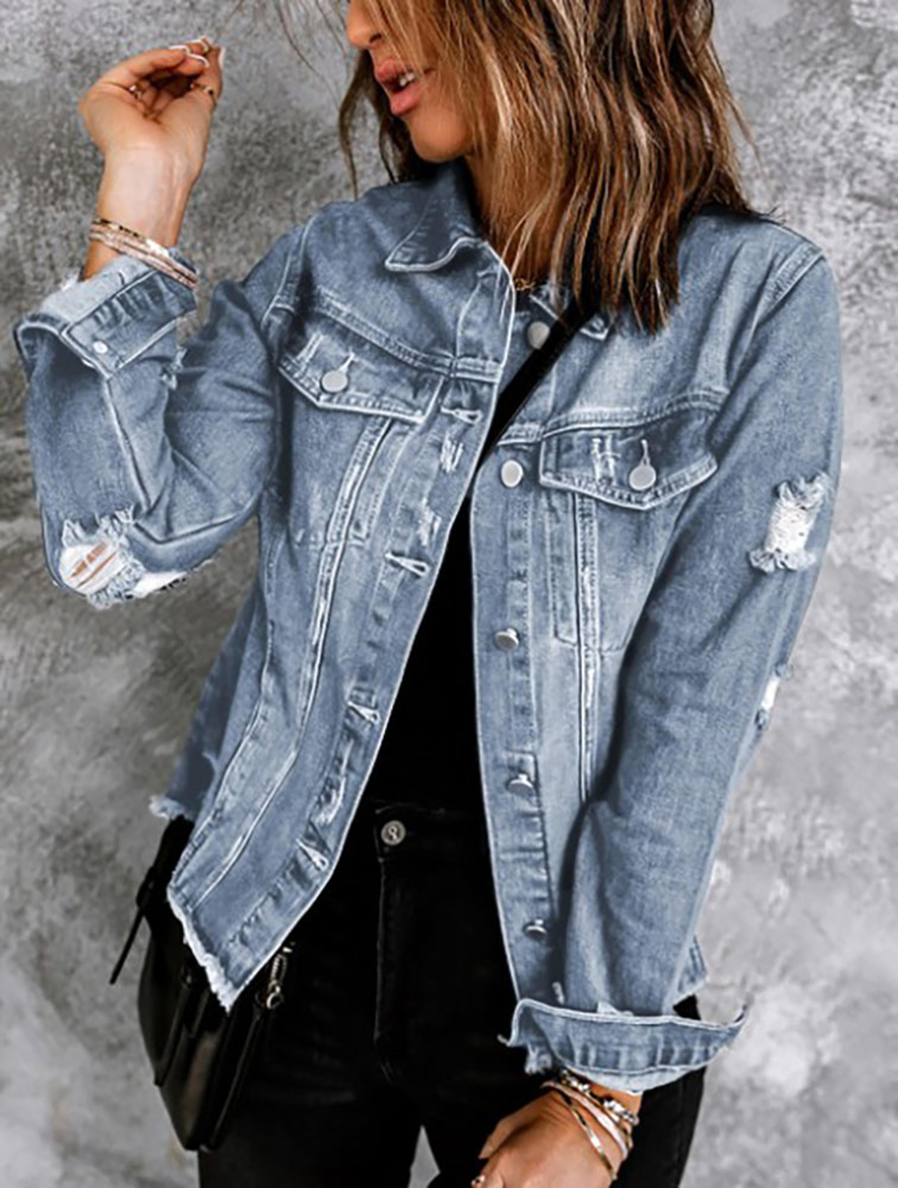 Legend or Lies Lapel Distressed Raw Hem Denim Jacket
