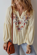 Legend or Lies Paisley Embroidered Notch V Neck Blouse