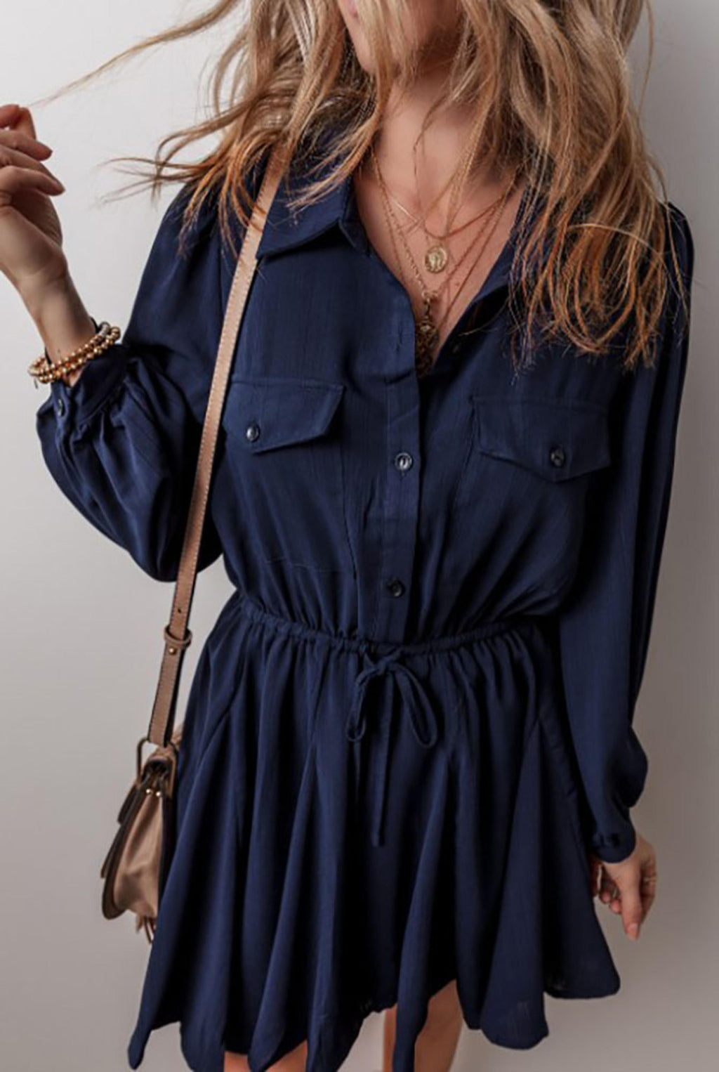 Legend or Lies Solid Chest Pockets Tunic Shirt Mini Dress