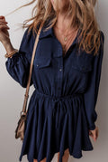 Legend or Lies Solid Chest Pockets Tunic Shirt Mini Dress