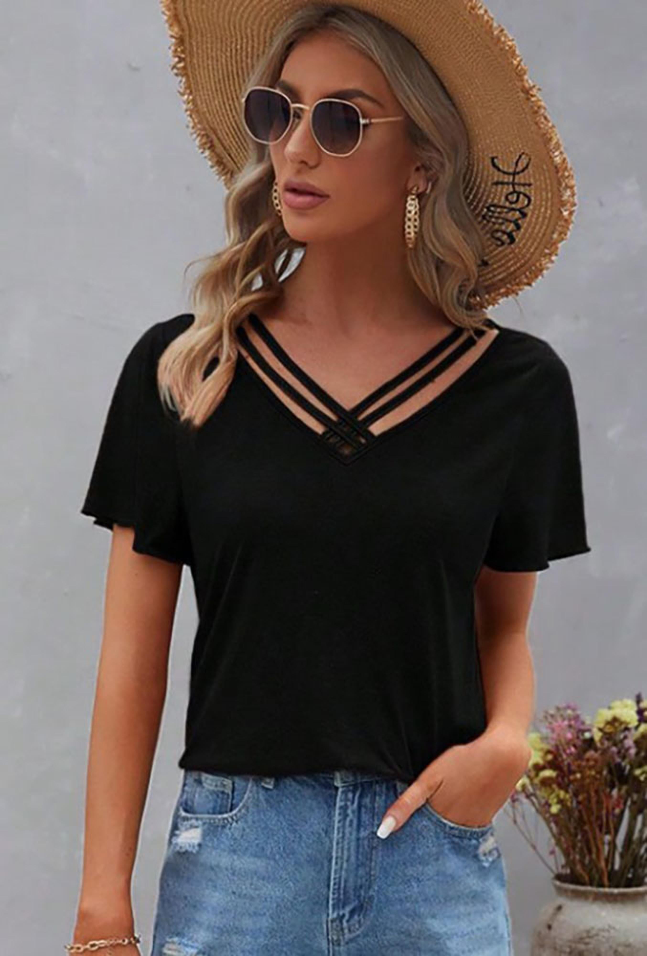 Legend or Lies Crisscross V Neck Butterfly Sleeve Top