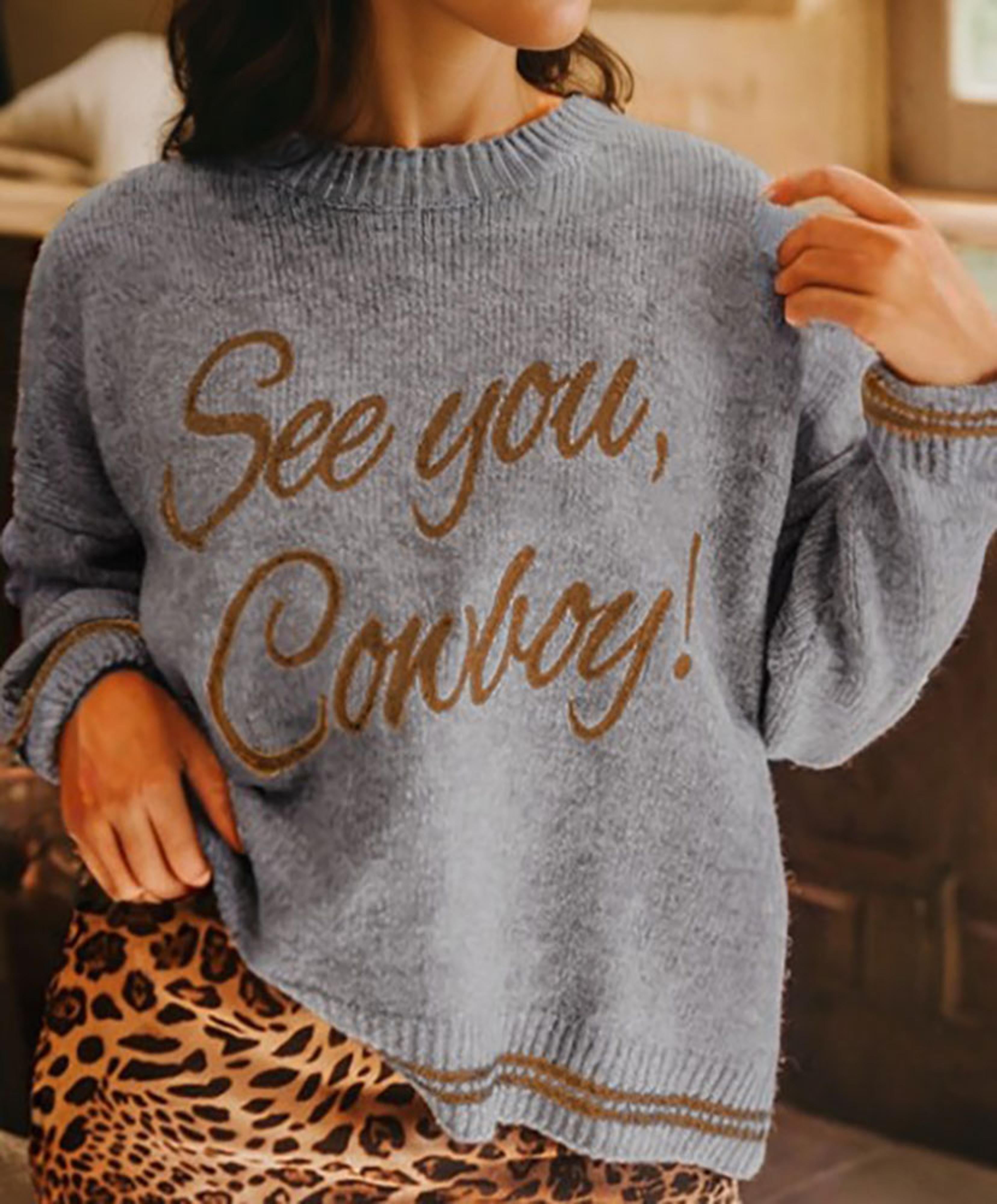 Legend or Lies See You Cowboy Embroidered Grey Sweater