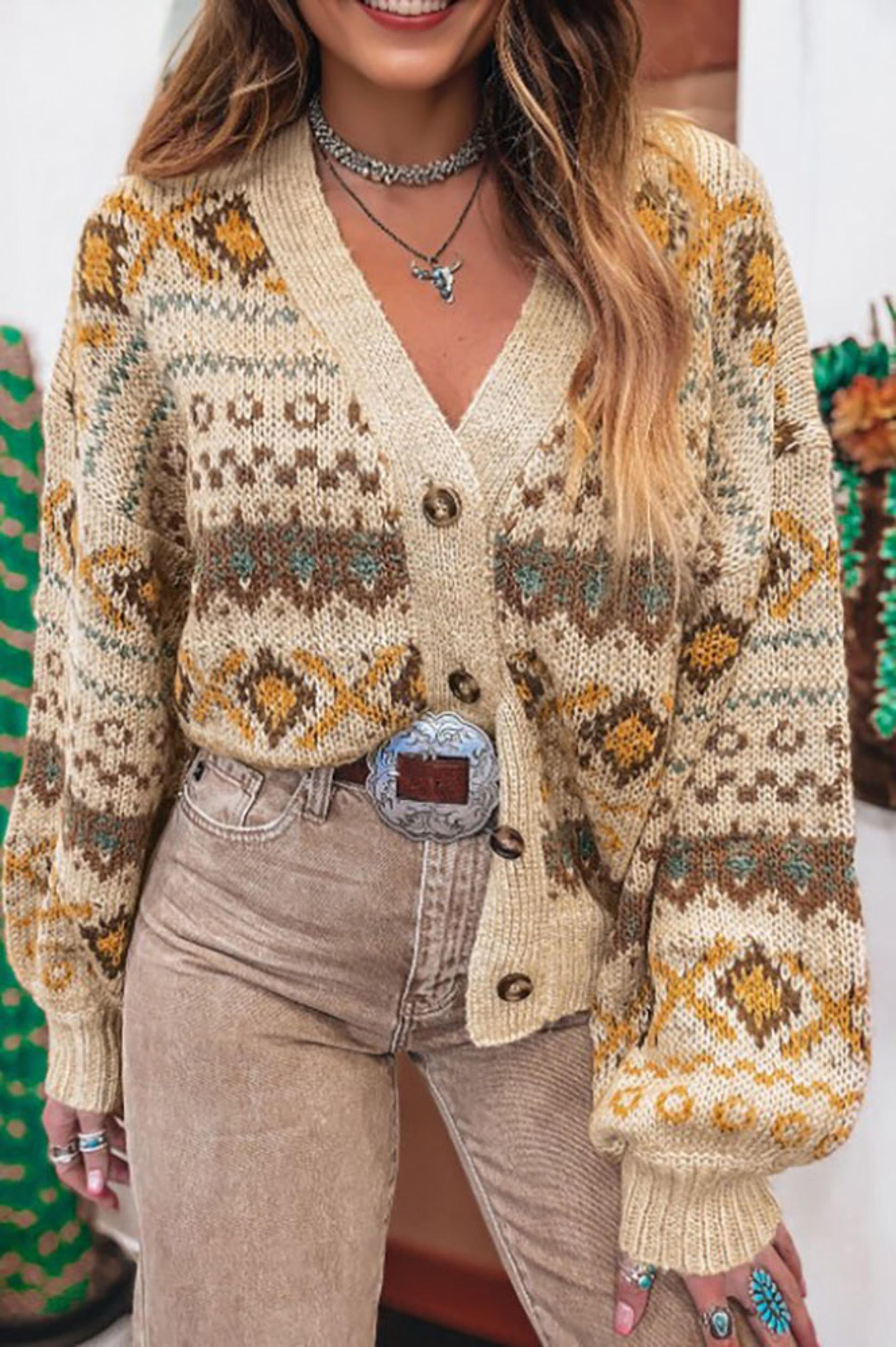 Legend or Lies Western Pattern Knit Button Cardigan Sweater