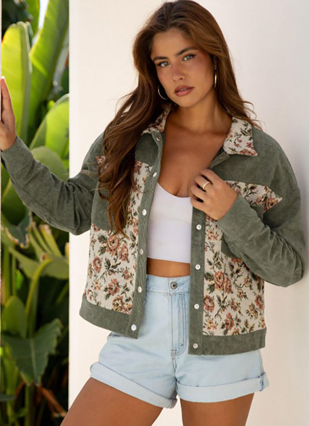 Legend or Lies Ribbed Retro Floral Patchwork Shirt Jacket