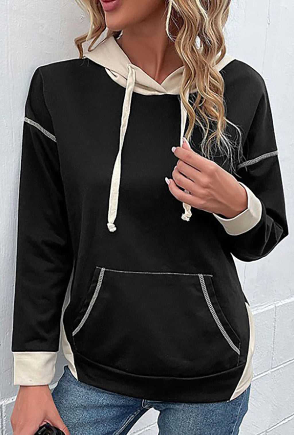 Legend or Lies Contrast Seam Color Block Hooded Sweatshirt