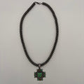 Legend or Lies Turquoise Silver Beaded Cross Necklace