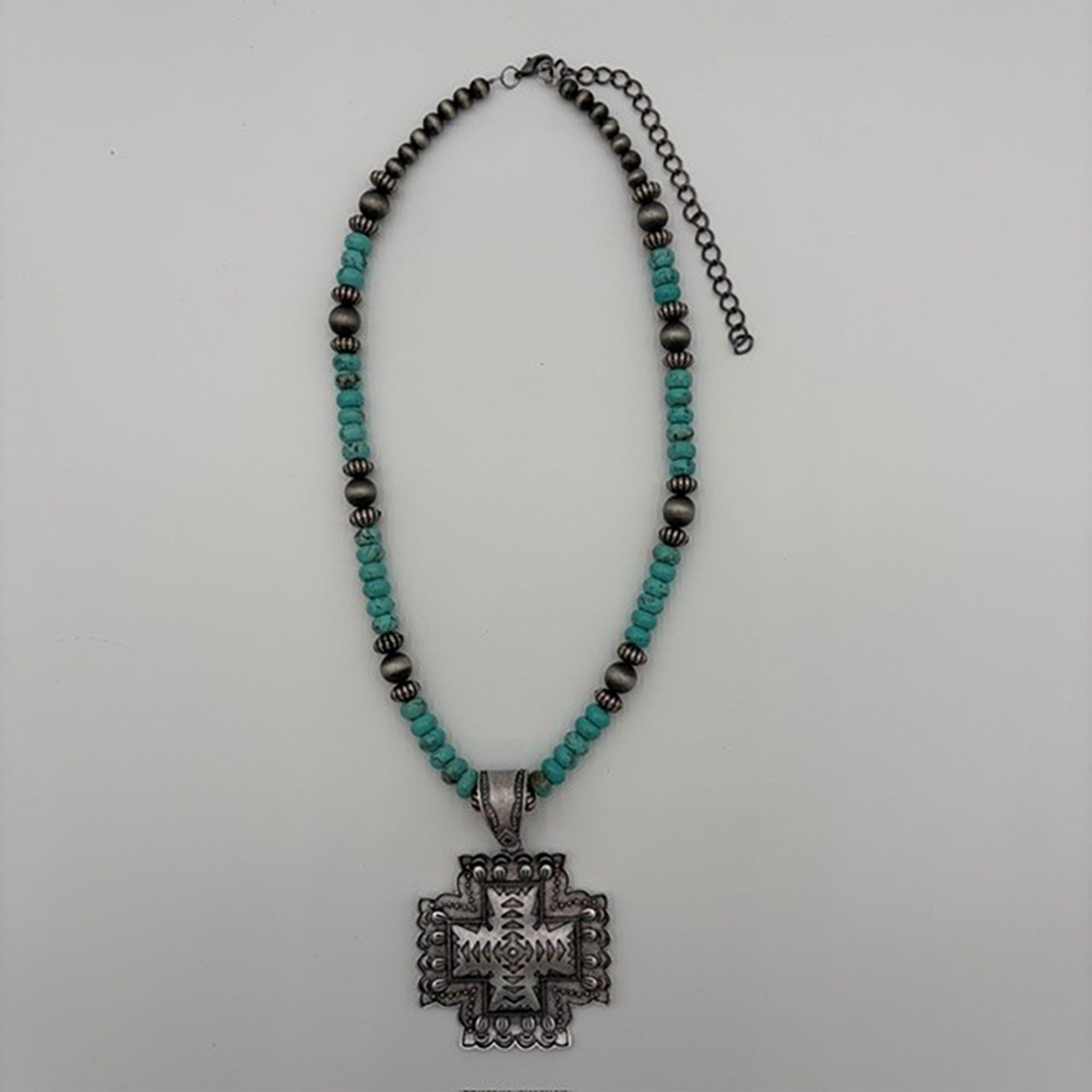 Legend or Lies Turquoise Beaded Cross 22' Necklace