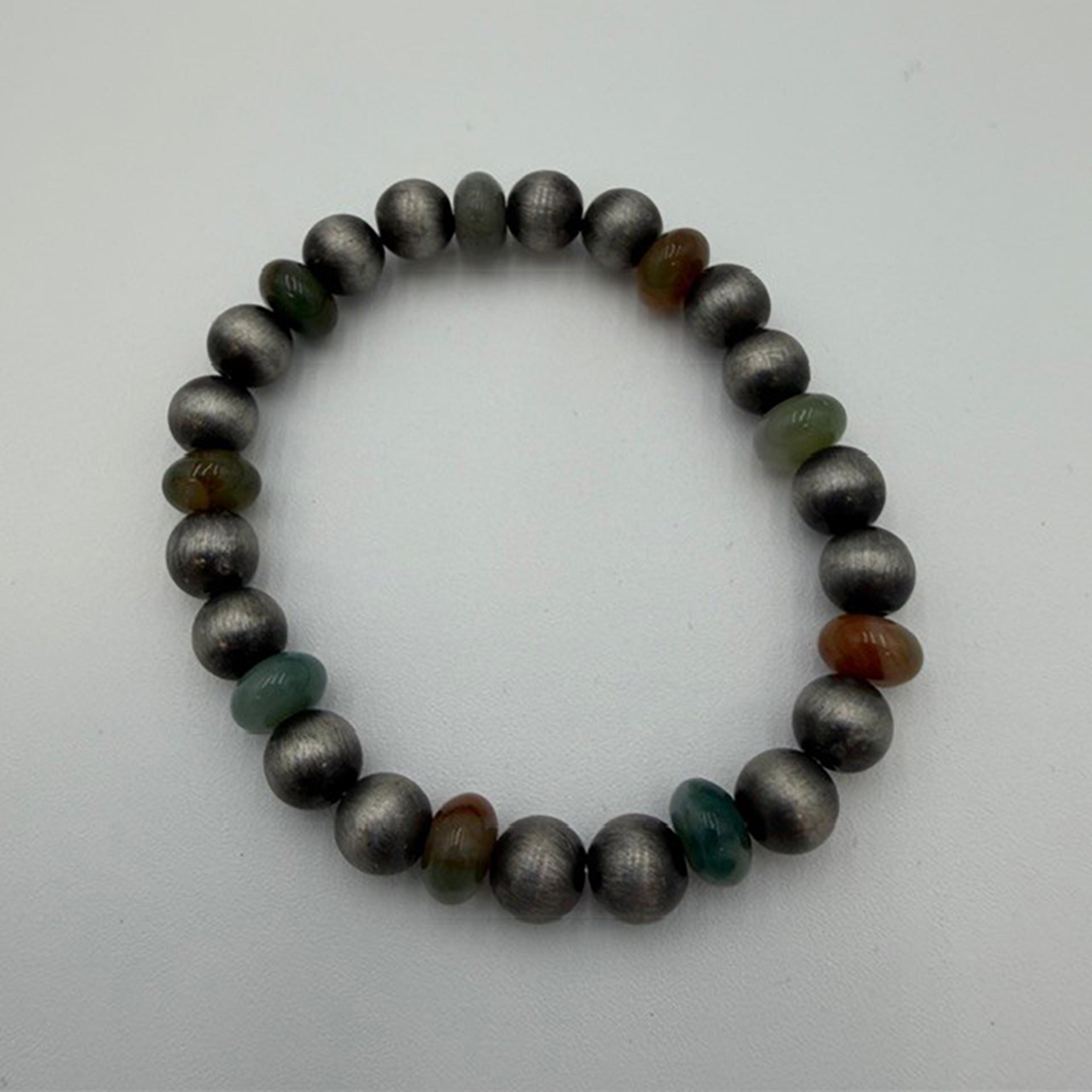 Legend or Lies Antique Silver Beaded Stretch Bracelet