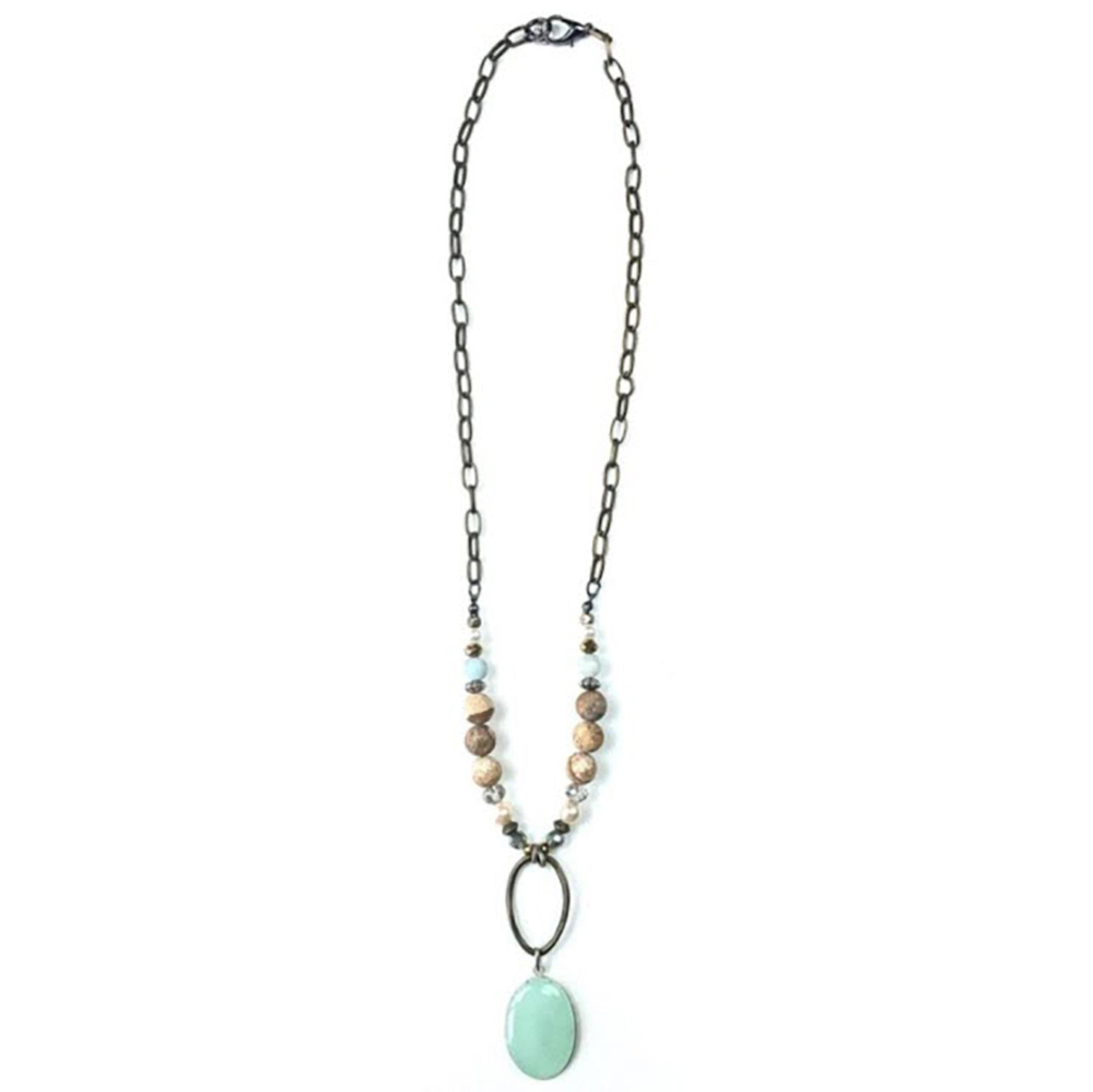 Legend or Lies Beaded, Chain, Oval and Stone Drop Necklace
