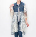Legend or Lies Blue Denim Vest with Lace Duster Med Grey