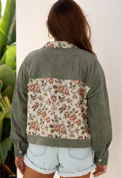 Legend or Lies Ribbed Retro Floral Patchwork Shirt Jacket