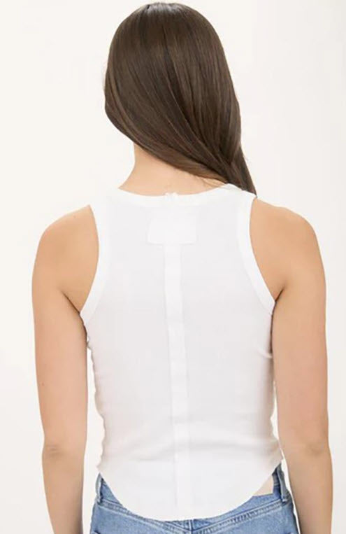 Womens Washed Raw Edge Sleeveless Knit Tank Top