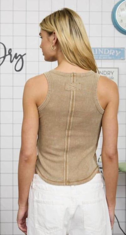Womens Washed Raw Edge Sleeveless Knit Tank Top