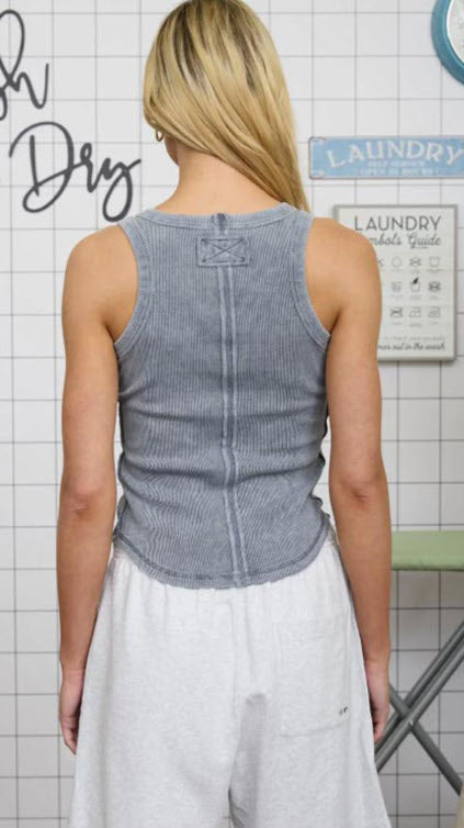 Womens Washed Raw Edge Sleeveless Knit Tank Top