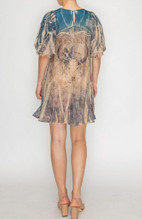 Legend or Lies Western Printed Lace Dress with Liner