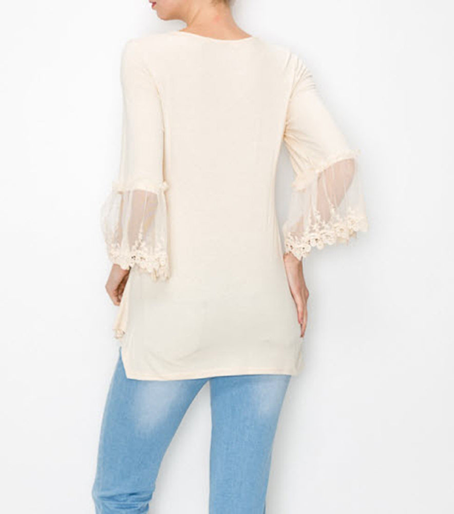 Legend or Lies Womens Beige Lace Long Sleeve Top