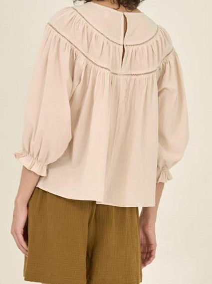 Womens Lace Trim Mixed Blouse