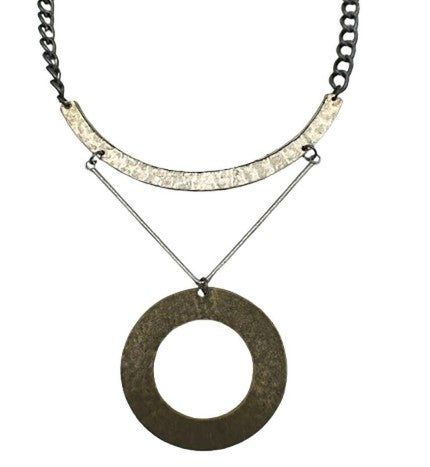 Legend or Lies Hammered Mixed Metal w/Circle Disc Necklace