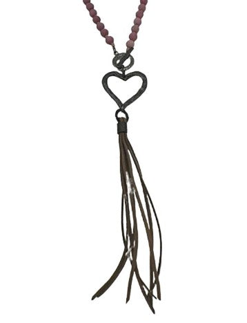 Legend or Lies Pink Stone Heart & Tassel Toggle Necklace