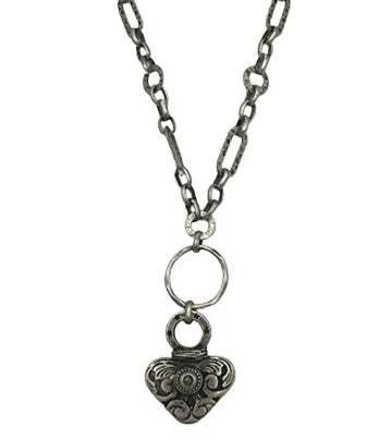 Legend or Lies Mixed Chain Carved Heart Pendant Necklace