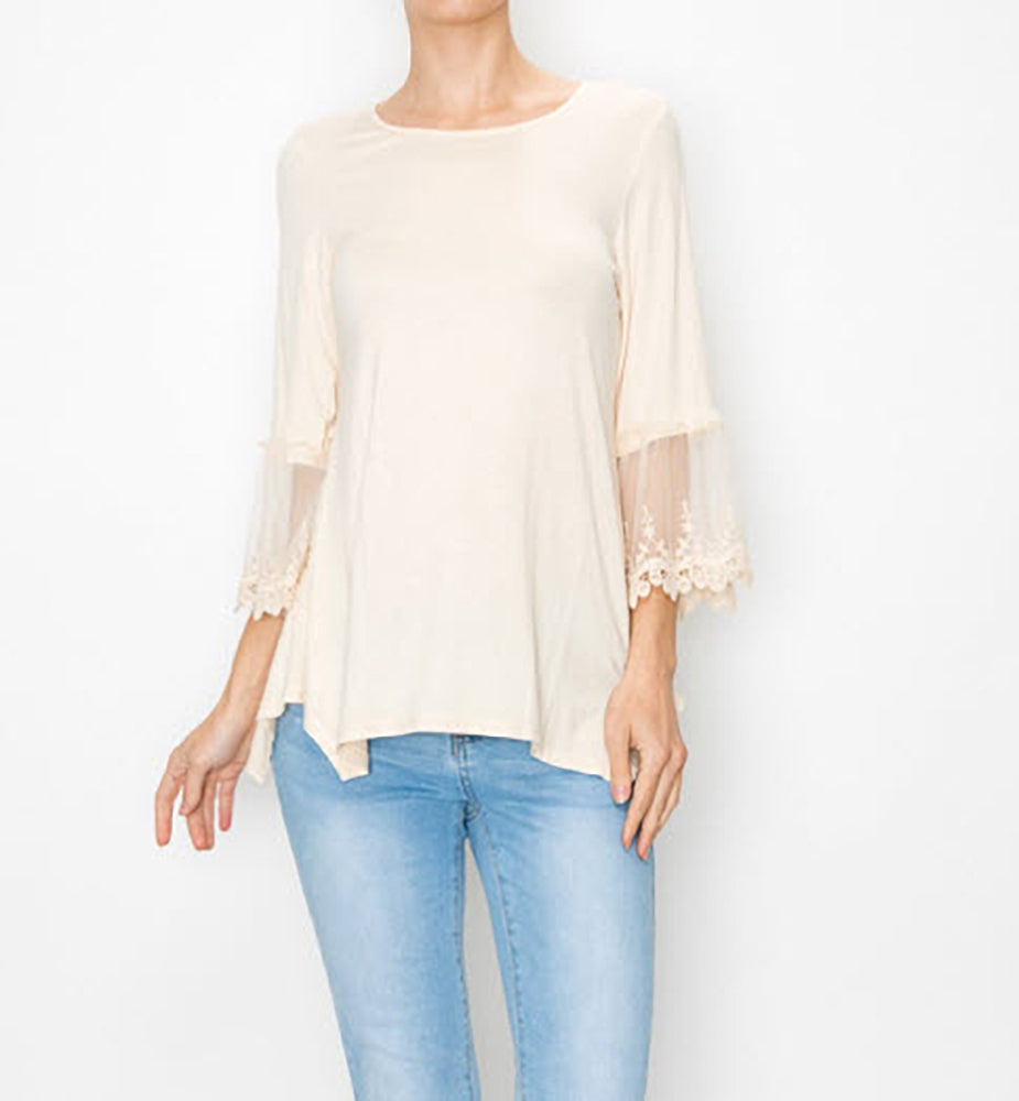 Legend or Lies Womens Beige Lace Long Sleeve Top