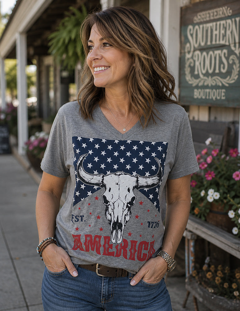 Legend or Lies America 1776 Steer Head V-Neck T-Shirt