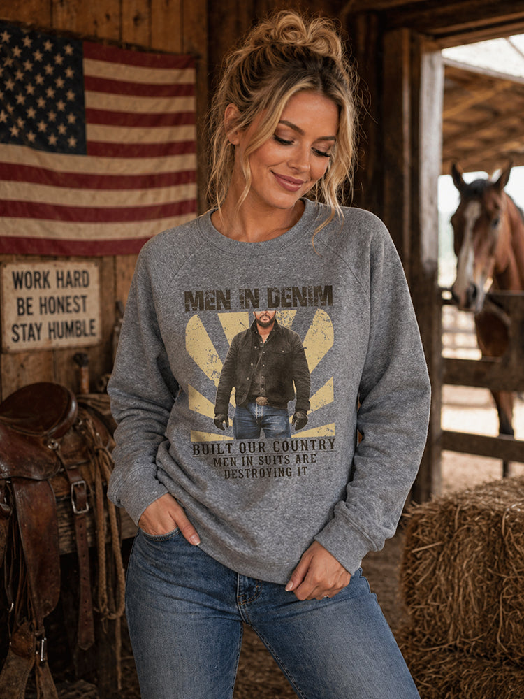 Legend or Lies Men In Denim Rip Crew Neck Sweatshirt
