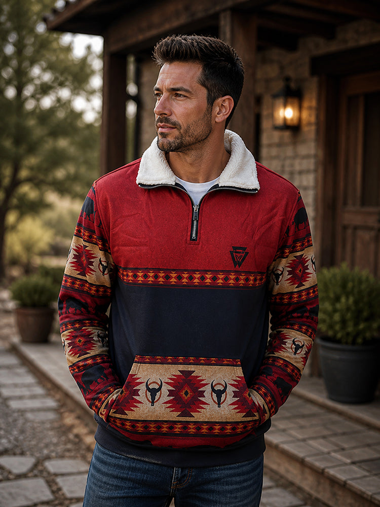 Legend or Lies Aztec 1/4-Zip Sherpa Collar Fleece Sweatshirt